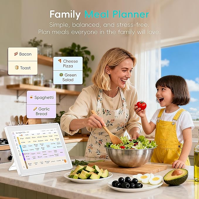 Westsee 15.6" Digital Calendar Frame – Interactive Touchscreen Eletronic Calendars, Smart Family Planner for Schedule, Photo Display, Meals, Chore Chart & Tasks, Wall & Desk Mountable (White)