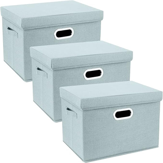 TYEERS Large Storage Bins with Lids, Collapsible, Washable, Fabric Storage Boxes for Organizing, 17.3x11.8x11.4 inches, 3 Pack, Aqua Spring