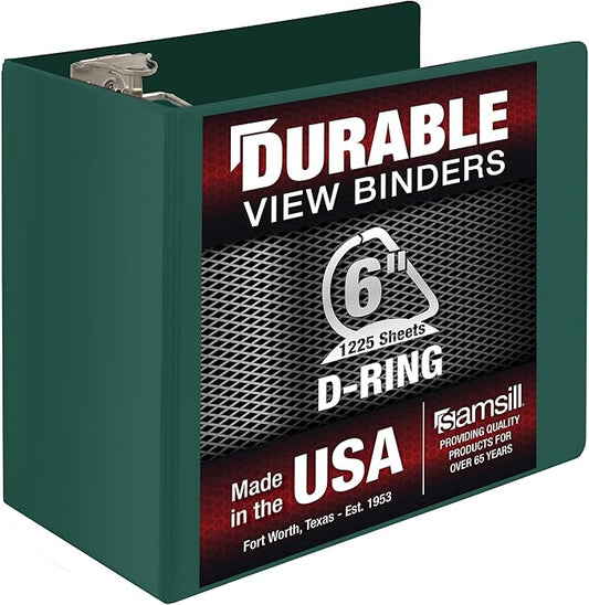 Samsill Durable 6 Inch Binder, Made in The USA, Locking D Ring Binder, Customizable Clear View Cover, Forest Green, Holds 1225 Pages