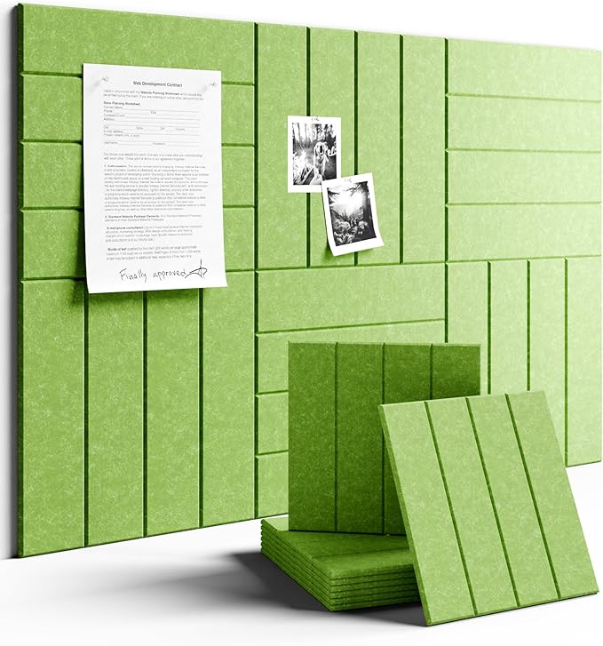 Felt Bulletin Board Tiles Large 48" x 36" Cork Board Alternative-6 Pack with 40 Adhesive Tabs, Thick Slat Wall Panels for Office Decor, Push Pin Board Wall Organizer Alternative -Grass Green
