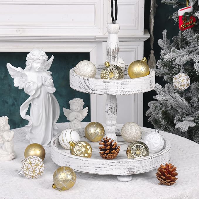 100ct White &Gold Christmas Ornaments Set, Shatterproof Luxury Xmas Tree Ornaments Decorations Collection, Hanging Plastic Christmas Balls for Holiday Party Wedding (White&Gold)
