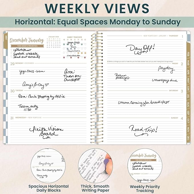 bloom daily planners 2026 Planner (January to December) - 8.5” x 11” Weekly & Monthly Dated Agenda Organizer Book with Stickers & Tabs - Flexible Soft Cover - Checkered