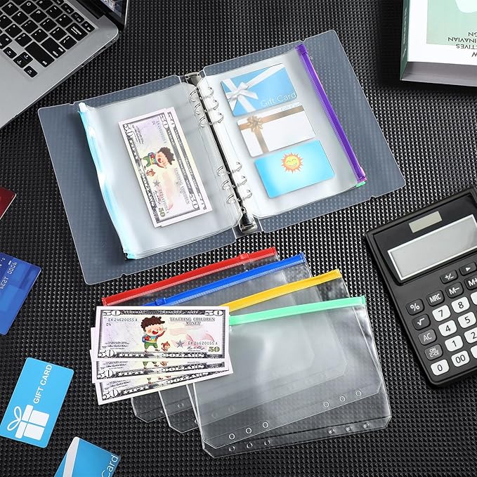 40 Pieces 6 Ring Binder Zipper Pouch, 6 Hole Binder Pockets with Zipper Bulk Binder Folders Plastic Binder Pouch Loose Leaf Bags Waterproof PVC Document Filing Bag(Colorful, A5)