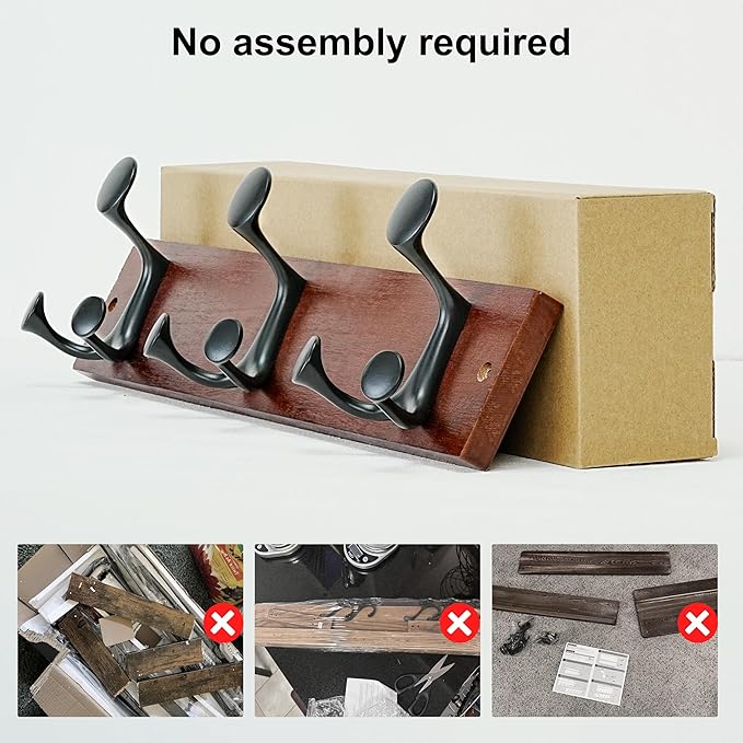 SKOLOO 17-Inch Cherry Wood Coat Rack Wall Mount with 3 Triple Hooks - Ideal for Family Entrances, Classrooms, and Pet Supplies Storage - Perfect Coat Hooks for Wall