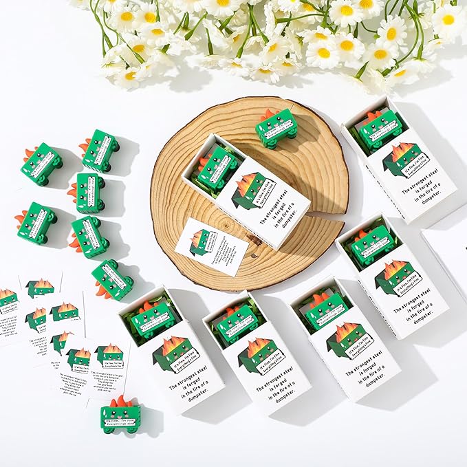 Realspring 24 Sets Dumpster Ornament Desk Accessories Emotional Support Resin Dumpster with Inspirational Cards Funny Employee Appreciation Gifts for Halloween Team Office Coworker Teacher (Classic)