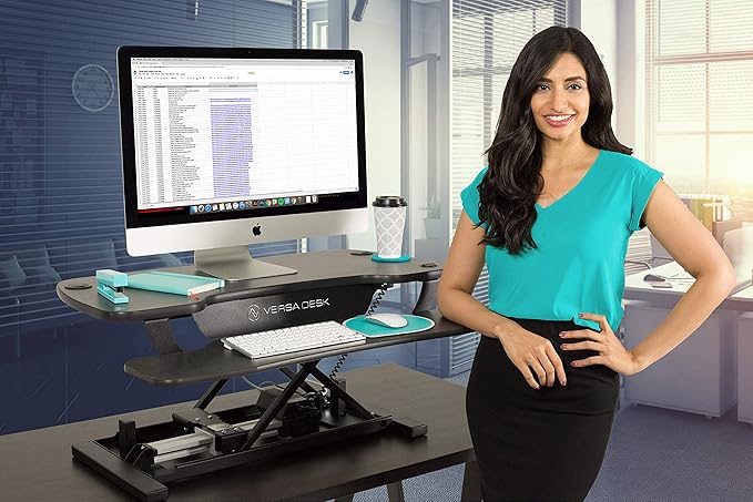 VERSADESK Electric Standing Desk Converter, 48 Inch PowerPro Height-Adjustable Sit Stand Desktop Riser, Keyboard Tray, USB Charging Port, 48" W X 24" D, Black