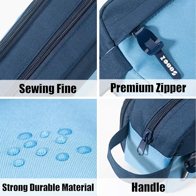 Sooez High Capacity Pencil Case, Big Pencil Bag Pouch Box Organizer Pen Case, Portable Journaling Supplies with Easy Grip Handle & Loop, Asthetic Supply for Girls Adults, Blue