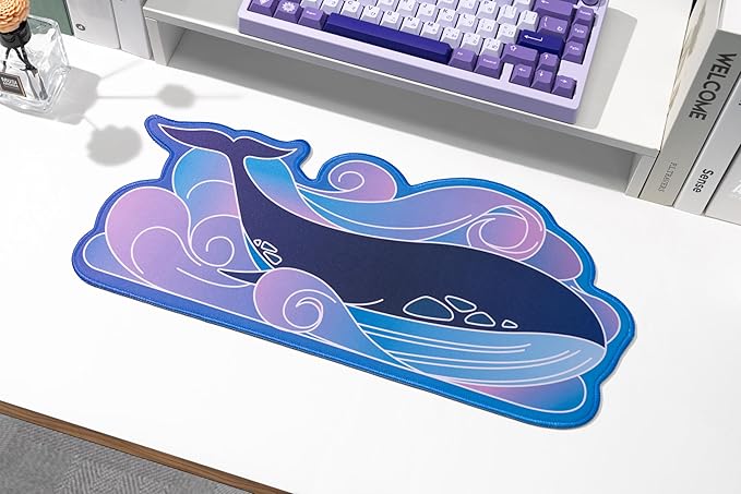 MELETRIX Unique Purple Whale Shape Mouse Pad, Extended Large Desk Mat for Keyboard and Mouse, Cute Funny Gaming Mousepad Keyboard Mat with Non-Slip Rubber Base for Office Home Desk Decor (Purple, S)