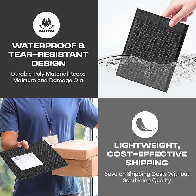Black Extra Large Poly Bubble Mailers 14.25x20 inch #7 | Self Seal Large Padded Envelopes | Air Cushioned Bubble Mailer | Usable Size 14.25x19 Lightweight Mailing Shipping Bags| 100 Pack Bulk
