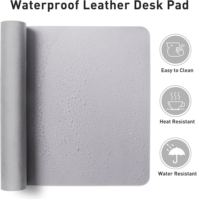 Aothia Large PU Leather Desk Pad Protector – Non-Slip Mouse Pad & Writing Mat for Office/Home, Waterproof, Easy to Clean (31.5" x 15.7", Smoky Lavender)