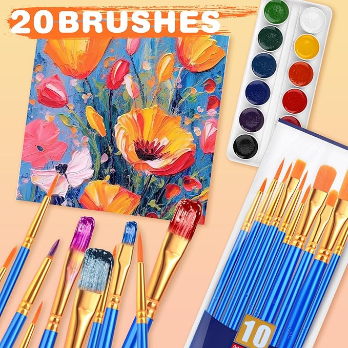 ESRICH Paint Brushes Set,2 Packs 20 Pcs Acrylic Paint Brush Set,Watercolor Oil Acrylic Nylon Hair Brushes,Artist Paintbrushes for Acrylic Oil Watercolor Painting Artist Professional Kits,Blue