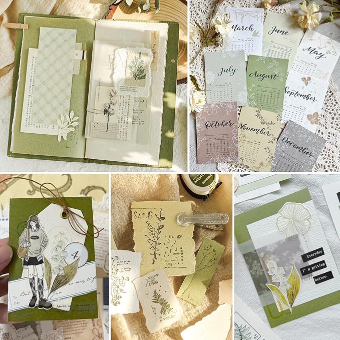 15 Sheets Textured Scrapbook Paper Assorted Set - Mixed Special Craft Paper for Scrapbooking Junk Journaling Supplies Bullet Journal Planner Collage Card Embellishments 5.8x8.3 Inch A5 (Forest Green)