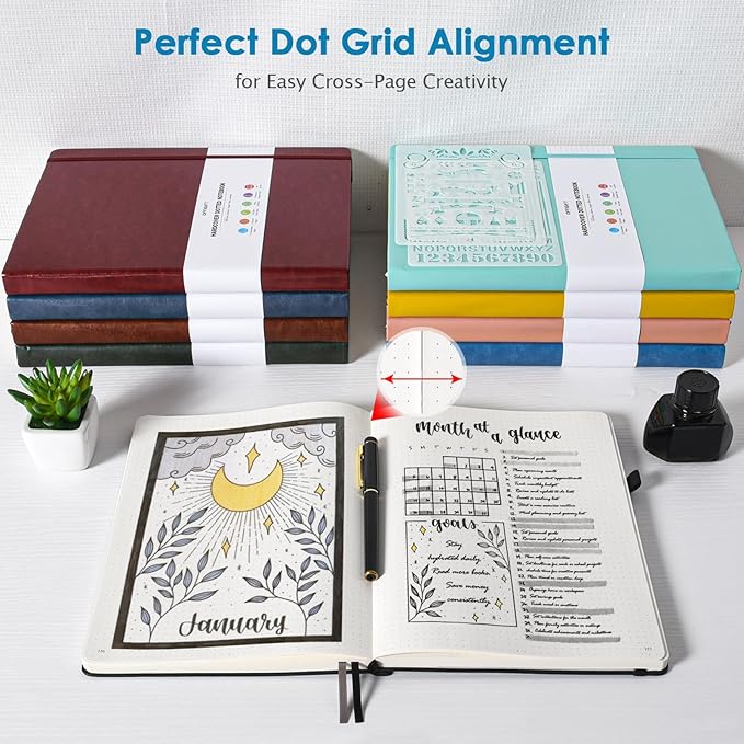 Dotted Journal Notebook, B5 Hardcover Bullet Notebook, 312 Numbered Pages Leather Notebook, 100gsm No Bleed Paper Dot Grid Notebook with Index Pages for Women Men, 7.6'' X 10'', Blue