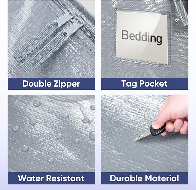 TICONN 2 Pack Extra Large Moving Bags with Zippers & Carrying Handles, Heavy-Duty Storage Tote Moving Boxes for Space Saving (2 Pack, Light Grey)