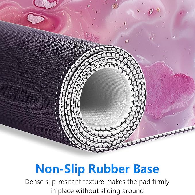 Rose Gold Marble Desk Pad Mouse Pad Abstract Cute Pink Large Gaming Mouse Mat with Stitched Edges,Non-Slip Waterproof Rubber Base Mous Mat Office Computer Keyboard Laptop Home 31.5"x11.8"