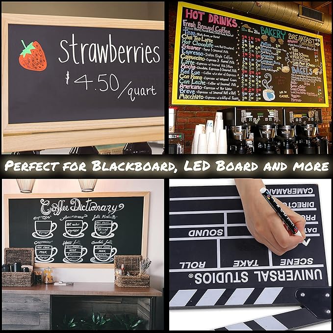 White Liquid Chalk Markers Set, Pack of 10 White Chalkboard Paint Pens with 12 Chalkboard Labels, 5 Stickers, Perfect for Chalkboards, Bistro Boards, Glass and Metal