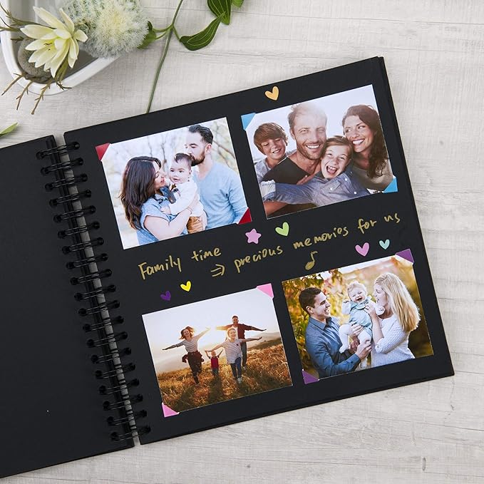 10 x 10 Inch DIY Scrapbook Photo Album with Window Design Cover 80 Pages Craft Paper Memory Book for Weeding Anniversary Travel and Baby (Black)