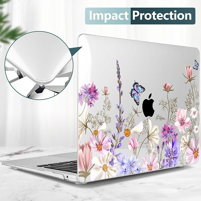 DONGKE Compatible with MacBook Air 13 inch Case 2021 2020 2019 2018 Release A2337 M1 A2179 A1932 with Retina Display & Touch ID, Plastic Hard Shell & Keyboard Cover - Butterfly Florals