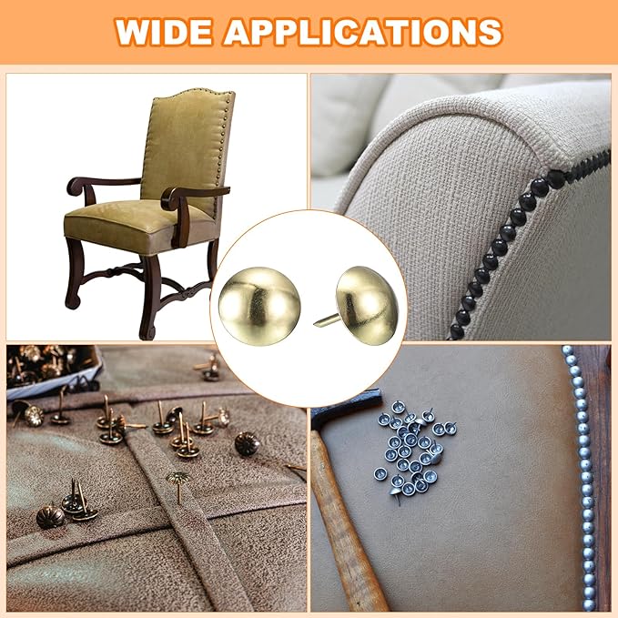 uxcell Upholstery Tack Nail Pins Furniture, 50Pcs 16x20mm Thumb Tack Pins Assortment Kit Carbon Steel for Home Sofa DIY Decorative Nail Heads Nails, Gold