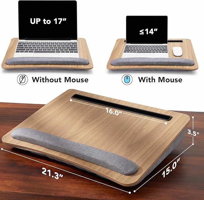 HUANUO Lap Laptop Desk - Portable Lap Desk with Cushion, Fits up to 17 inch Laptop, with Anti-Slip Strip & Storage Function for Home Office Students Use as Computer Laptop Stand, HNLD28WN