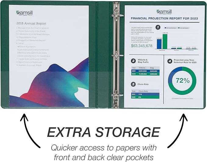 Samsill Durable 1 inch 3 Ring Binder, Made in USA, D Ring Binder, FSC 100% Recycled Chipboard, Green, 4 Pack