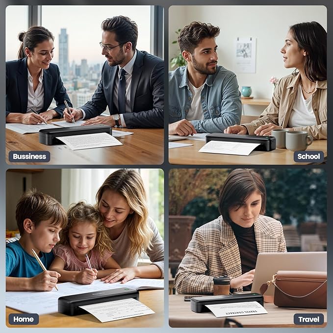 Phomemo Portable Printers Wireless for Travel Upgraded, M834 Bluetooth Thermal Printer 8.5" x 11"& A4 Size,Inkless Mobile Printer with Carry Case for Travel,Office,School,Car,Home,Black