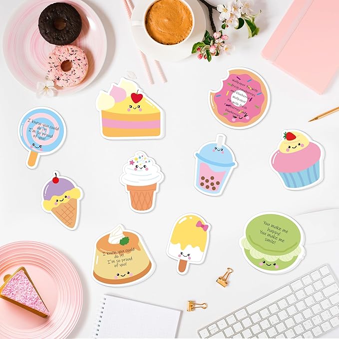 Xqumoi 30 Pack Sweet Treat Sticky Notes - Dessert Self Sticky Notepads Ice Cream Cupcake Cute Writing Memo Pads for Office School Class Student Kids Gift Birthday Party Favors Goodies Bag Fillers