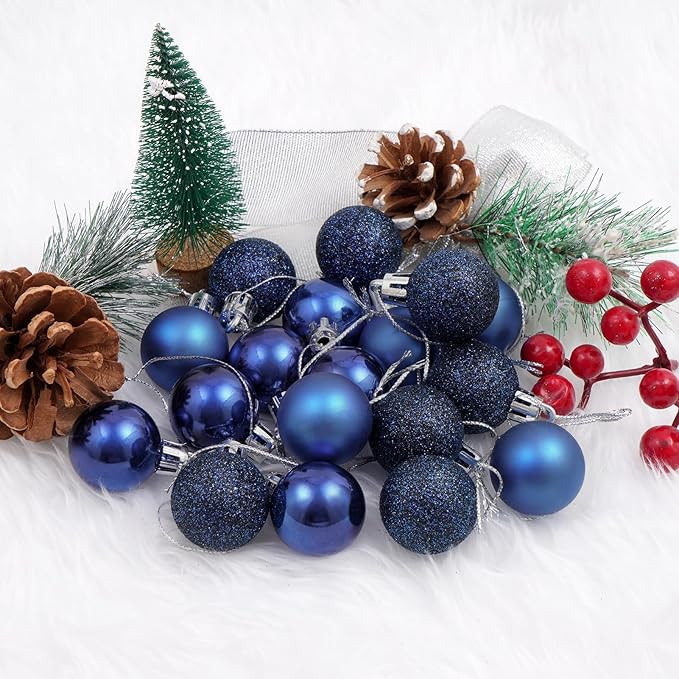 30ct Christmas Ball Ornaments, 1.18" Shatterproof Christmas Tree Decorations, Perfect Hanging Ball for Indoor/Outdoor Holiday Party Decor (Dark Blue)