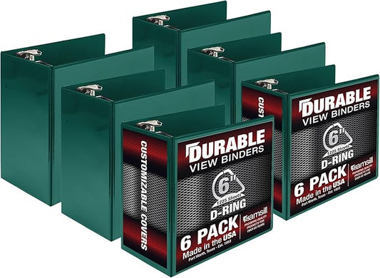 Samsill Durable 6 inch 3 Ring Binder, Made in USA, Locking D Ring FSC 100% Recycled Chipboard, Green, 6 Pack