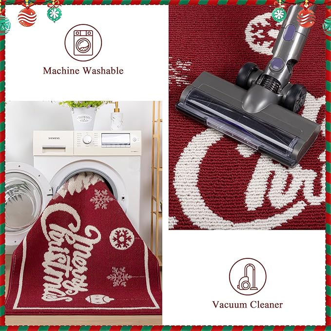 Christmas Doormat with Non Slip, Loop Pile Red and White Indoor Christmas Welcome Mat with Absorbent & Dirt-Trapping, Outdoor Christmas Tree Door Mat Front Porch Decor 32x48 Inch