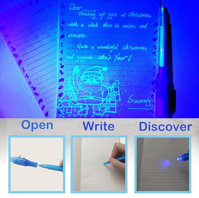 SCStyle Invisible Ink Pen 28Pcs with UV Light Magic Marker for Secret Messages, Writing Information for Birthdays, Easter, Halloween, Christmas Gifts for Students