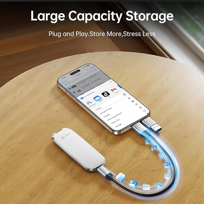 PHIXERO P10PRO External NVMe SSD 256GB, Up to 1050MB/s, USB 3.2 Gen2, Includes 2-in-1 USB C Cable, Portable Hard Drive for iPhone 15+/Android/Windows/Mac, White