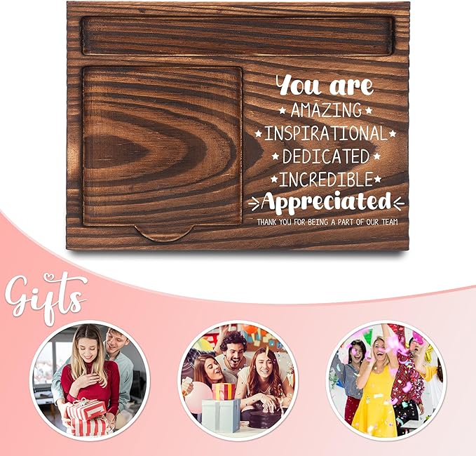 Employee Appreciation Gifts, Thank You Gifts, Inspirational Gifts, Sticky Note Holder, Post-it Note Dispenser for Desk, Wooden Post-it Note & Pen Holder 6.5" x 4.7" - FTA104