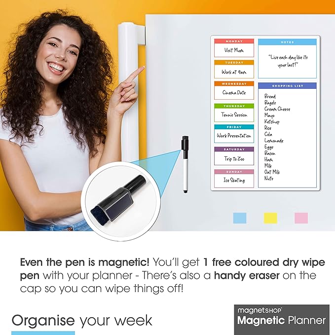 Magnetic Dry Erase White Board Planner for Fridge | Apartment Essentials and Home Organization Must Have | Family Planning, Grocery List, Whiteboard Calendar, Chore Chart | Multi-Color 8" x 12"