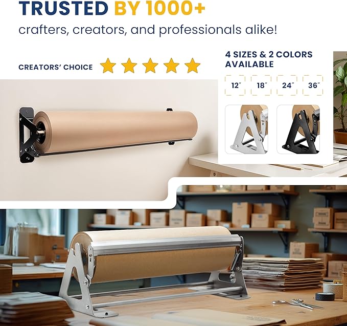 DIY Crew 12 Inch Paper Roll Dispenser and Cutter - Heavy-Duty Wall Mountable, Non Slip Tabletop - Kraft, Freezer, Butcher Paper - Up to 1000ft Rolls