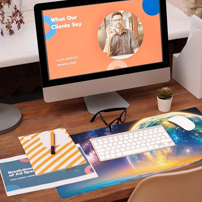 Desk Mat,Galaxy Earth Planet Desk Pad,Science Fiction Cosmic Large Gaming Mouse Pad for Desk,Extended Big Computer Keyboard Mouse Pad with Non-Slip Base and Stitched Edge,31.5"x11.8"