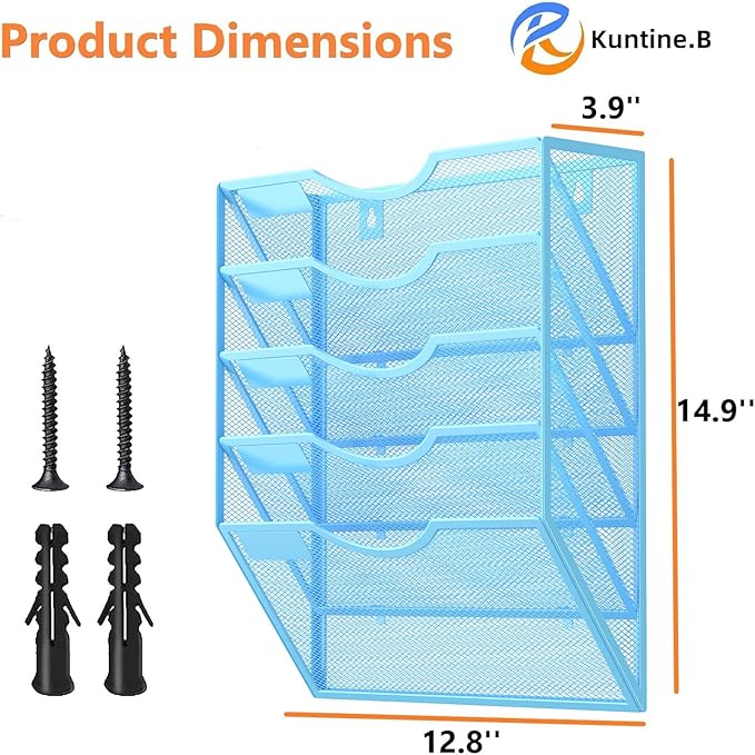 Kuntine.B Wall File Organizer Office Hanging Magazine Holder Wall File Organizer for Office Home (Blue, 5 Tier)