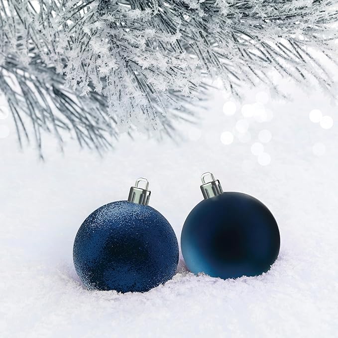 PREXTEX 36 Piece Blue Christmas Ornaments Set with Hanging Loops - Durable, Shatterproof Christmas Balls in 3 Sizes and 6 Styles - Midnight Blue Xmas Decorations for Trees, Wreaths, and Holiday Decor