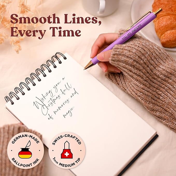 MESMOS 6pk German-Made Ink Fancy Pen Set for Women, Teacher Appreciation Gift Ideas for Women, Best Teacher Gifts Supplies, Refillable Nice Cute Pens, Boss Lady, Office Coworkers, Metal Ballpoint Pens