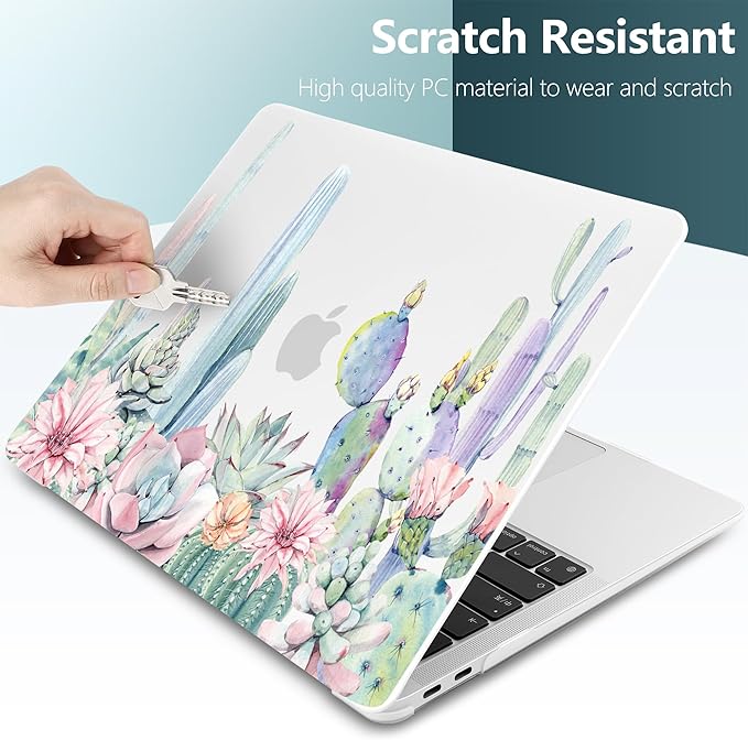 DONGKE Compatible with MacBook Air 13 inch Case 2021 2020 2019 2018 Release A2337 M1 A2179 A1932 with Retina Display & Touch ID, Plastic Hard Shell & Keyboard Cover - Watercolor Cactus