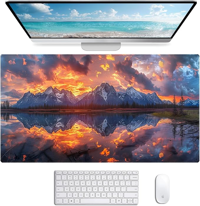 Volcanic Lava Scene Ultra Large Computer Desk Pad, Anti Slip Keyboard Pad, Customized Thick Large Stitched Edge Mouse Pad for Office 35.4 x 15.7 Inches