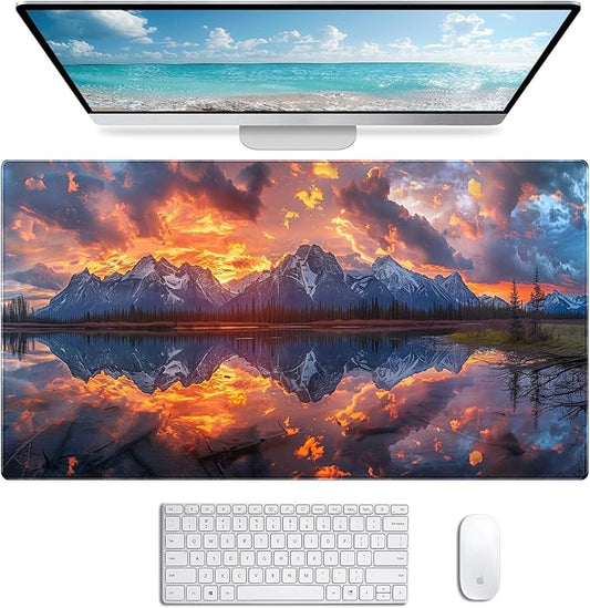 Volcanic Lava Scene Ultra Large Computer Desk Pad, Anti Slip Keyboard Pad, Customized Thick Large Stitched Edge Mouse Pad for Office 35.4 x 15.7 Inches