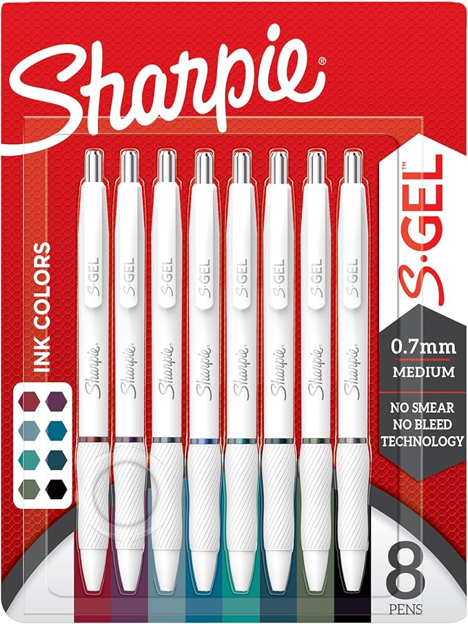 Sharpie S-Gel Pens, Fashion Barrel Gel Pens, Pearl White Body, Medium (0.7mm) Point, Bold Ink Colors, 8 Count (Pack of 6)