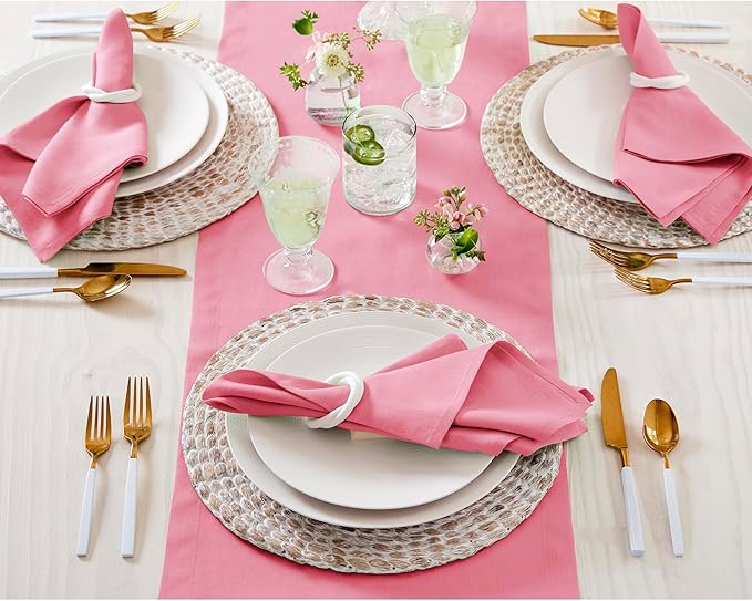Solino Home Linen Pink Carnation Table Runner 48 Inches - 100% Pure Linen Short Table Runner 14 x 48 Inch Ideal for Dresser and Coffee Tables - Fete