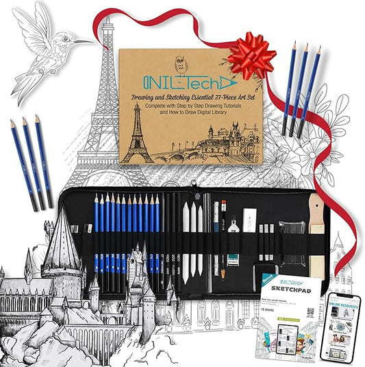 NIL TECH 37-Piece Premium Shading Pencils for Drawing, Include Exclusive Tutorials and Sketch Pad – Perfect as Birthday, Holiday Gifts, or Artist Gifts Ideal for Detailed Sketches, Fine Shading