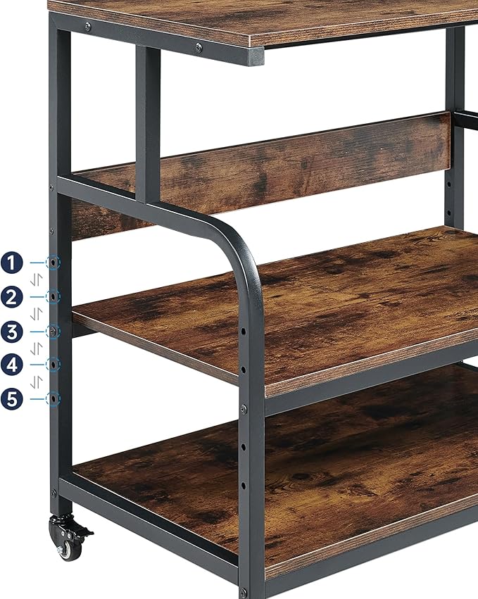 32.3" Wide Extra Large Printer Stand, 3 Tier Printer Table with Adjustable Storage Shelf, Rolling Printer Cart with Industrial Wheels for Home Office, Rustic Brown