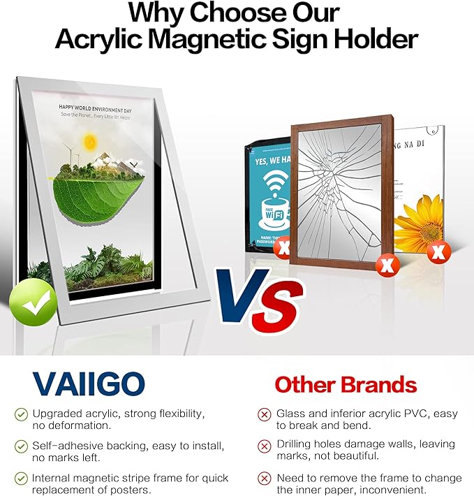 10Pack Acrylic Sign Holder 8.5" x 11" Wall Mount, Self Adhesive Magnetic Display Frame with Tape, Plastic Clear Acrylic Frame for Wall, Office, Store, Home