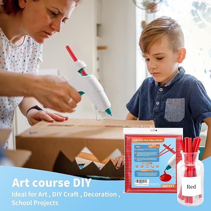 MATUFF Red hot Glue Sticks Full Size 0.43” Dia x 8” Long, 52 pcs Hot melt Adhesive Glue Sticks, All-Purpose Colored Glue Gun Sticks for Christmas Decoration Crafts Arts School Home Repair Bonding