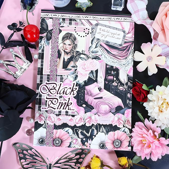 Snycler Black.Pink Theme Sticker Scrapbooking Supplies for Junk Journal, 20 Sheets PET Stickers - Vintage Journaling Stickers, Ephemera Sticker Book Pre Cut, Planner, Junk Journal Supplies