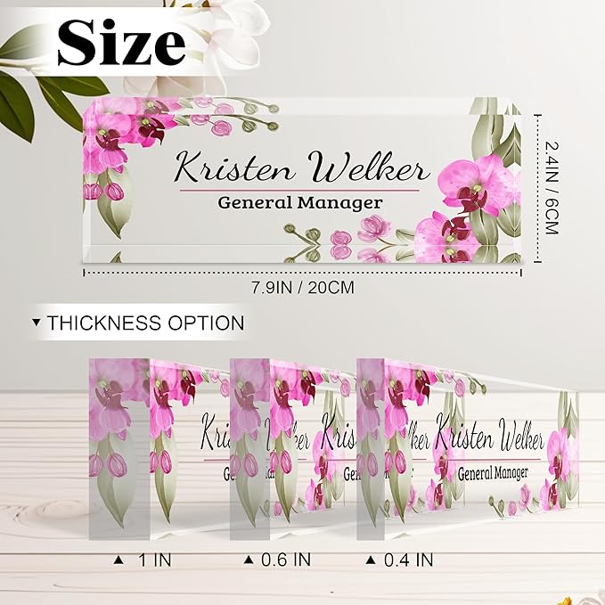 Ship Next Day-Custom Name Plate for Desk, Desk Name Plate Personalized, Acrylic Office Desk Accessories, Appreciation Gifts for Coworkers Employee Teachers Boss Women Men (Butterfly Orchid)